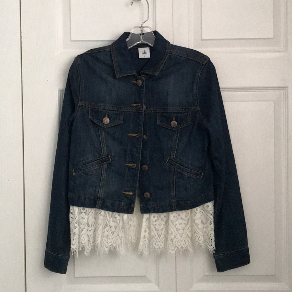Cabi denim jacket with removable lace hem